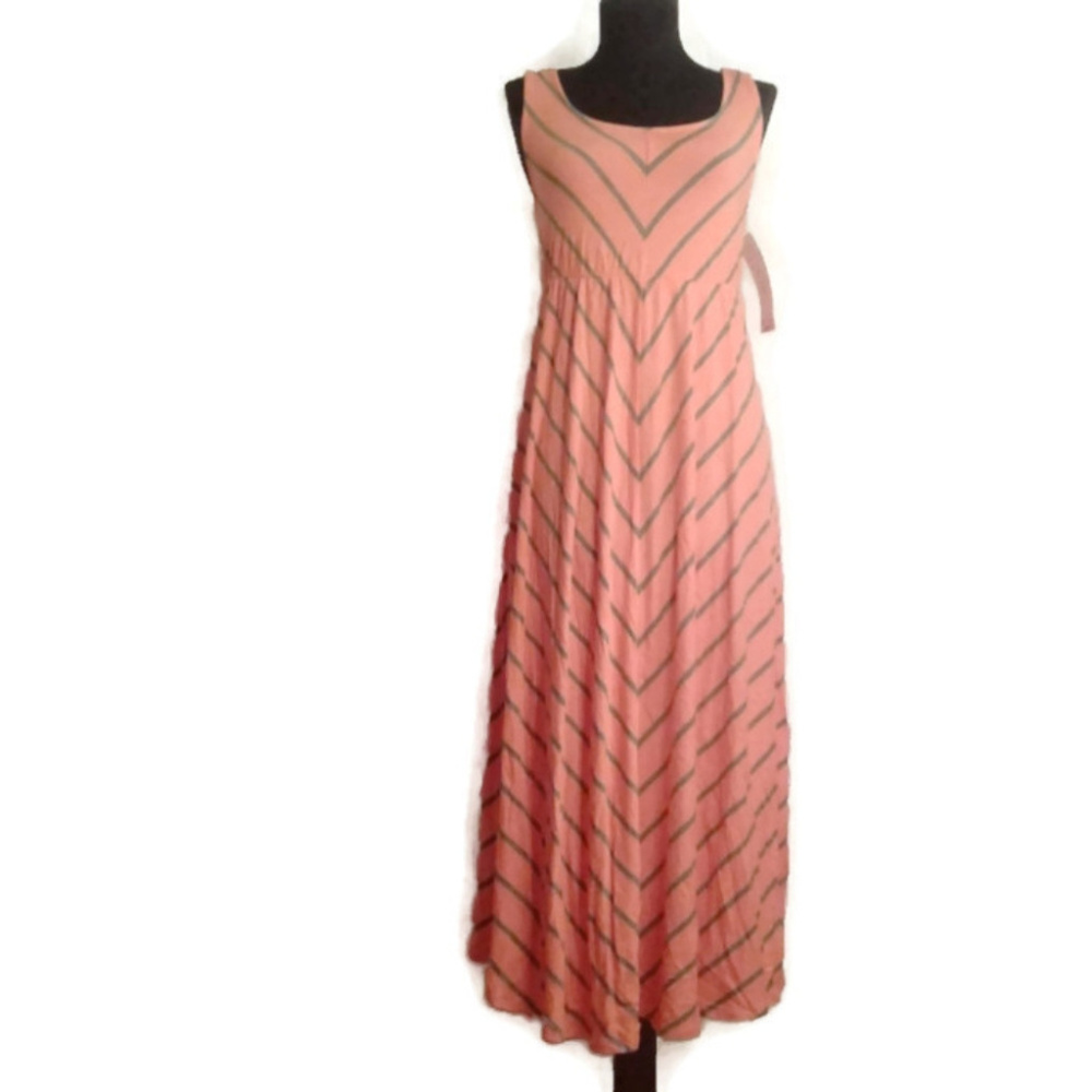 Liz Lange XS Maternity Chevron Dress Stripes Pink Gray Midi Belt NEW